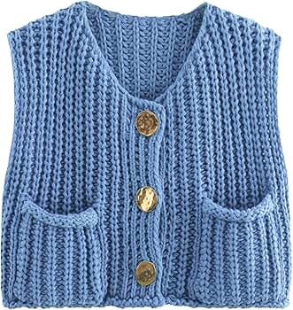 HOULENGS Women's Sleeveless Chunky Knit Top Cropped Button